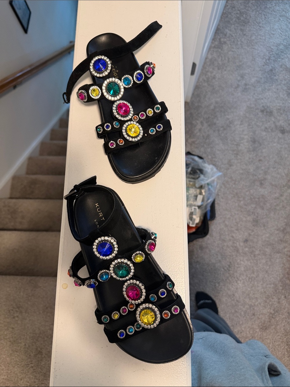 Kurt Geiger Black Multicolor Jewel-Strap Sandals